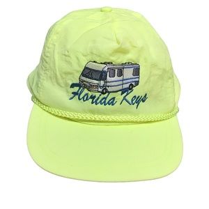 Vintage Florida Keys RV Fluorescent Chartreuse Green Rope Hat GUC